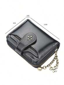 Classic Short PU Wallet For Women & Men, Portable Hasp Closure Coin & Card Holder, Slim Cash Purse For Work, Business, Commute, Office, College, Ideal Gift For Teachers, Boyfriend, Husband, Father, Brothers, Uncle & White-Collar Workers - 黑色 - 查看 5