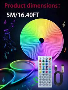 5米/4米/3米/2米/1米彩色霓虹LED灯带，配备44键红外遥控器和APP控制，DC 5V 2835 USB接口，RGB颜色和亮度可调，柔性RGB霓虹灯，颜色和亮度可调，音乐模式，适用于圣诞节、电影主题、家居装饰和派对氛围 - 多色光 - 查看 13
