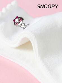 5 Pairs Authentic SNOOPY Socks With Embroidered Floral Lace Design, Cute Overall Style Suitable For Sweet Fashion, Adorable Cartoon SNOOPY Pattern, Fashionable Casual Breathable Student Socks For Daily Wear, Back To School, Holiday Gifts - White - View 6