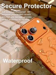 3 piezas Protector de lente de cámara para iPhone 17 Pro/17 Pro Max, Cubierta de lente de vidrio templado 9H, Accesorio de anillo decorativo de metal, Diamante naranja - Naranja - Ver 6