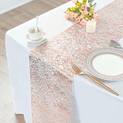1 Roll Rose Gold Elegant Shiny Organza Table Runner, Durable & Heat-Resistant, Suitable For Valentine's Day, Christmas, St. Patrick's Day And Other Holiday Decor, Can Be Used To Cover Dining Table Surface, Elegant For Parties, Birthdays And Other Occasions