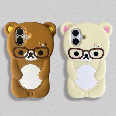 Silicone Soft Gentle Glasses Rilakkuma Bear For 16 15 14 13 12 11 Pro Max Plus Xs XR 6 7 8 Plus Cover Case 3.11 3.11 Spring Gift