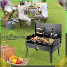Parrilla de carbón portátil plegable con diseño de maleta, con parrilla y juego de cubiertos. Ligera, compacta, fácil de transportar y guardar, se despliega rápidamente. Barbacoa multicombustible para acampar, hacer senderismo, picnics, jardín, balcón, terraza, playa, viajes al aire libre, viajes por carretera, autocaravana, patio, barbacoa familiar y aventuras turísticas. Fácil de limpiar y lista para usar. - Negro - Ver 3