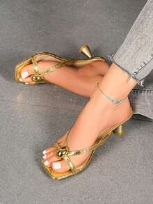 New Summer Women's Fashion White High Heel Sandals, Lace-Up Wedding Party High Heels - Gold - View 2