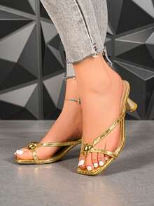 New Summer Women's Fashion White High Heel Sandals, Lace-Up Wedding Party High Heels - Gold - View 3