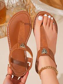 最新款热带印花优雅休闲性感沙滩派对婚礼假日女式平底凉鞋 - 棕色 - 查看 6