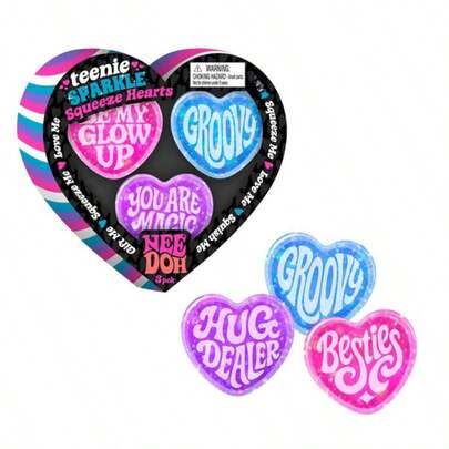 1pc - 2026 New Nee-Doh Sparkle Hearts Teenie, Glittering Mini Heart Set Of 3, Soft Squeeze Toy, Ideal For Valentine's Day, Birthday, Surprise, Holiday, Couple Gifts, Christmas, Gamer Gifts, Stress Relief Fidget Toy