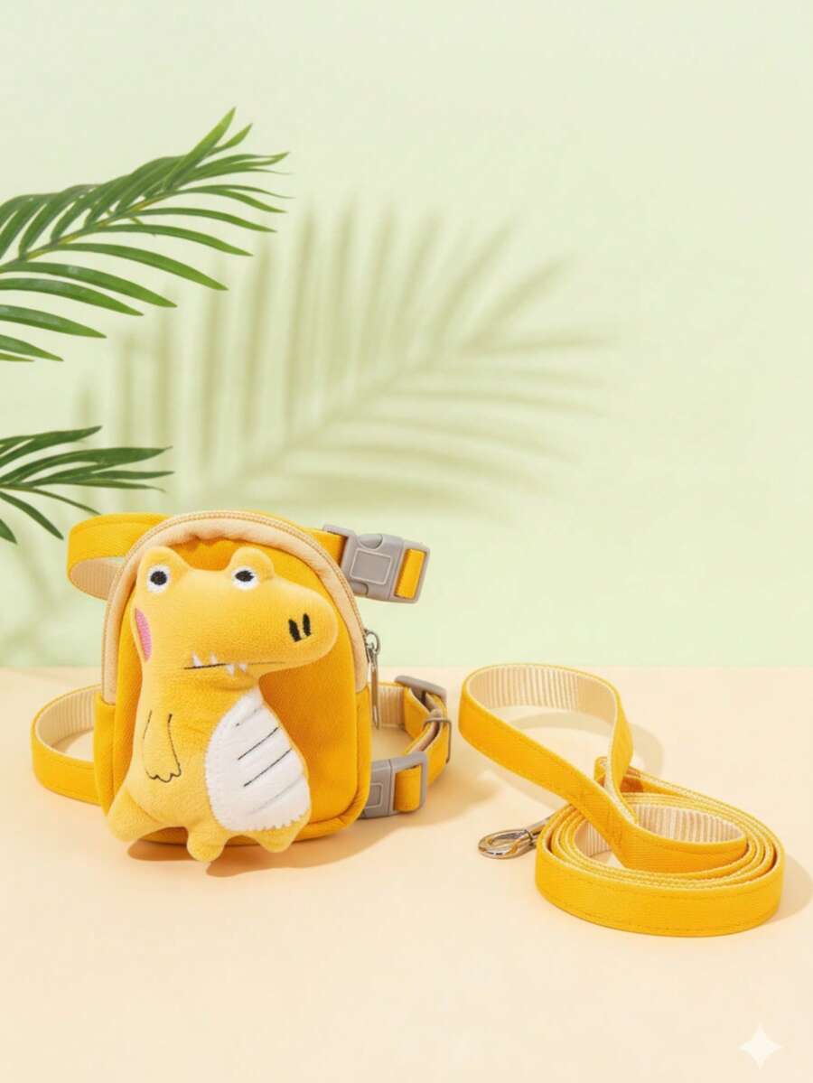PETCHIC Cute Dinosaur Design Dog Harness Leash Set, Includes Backpack And Leash, Adjustable Soft Plush Material, Zipper Pocket, Suitable For Small Dogs & Cats, Non-Pulling, Pet Lover Birthday Gift & Pet Supplies