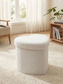 1 Item: Teddy Fleece Heart Folding Storage Stool, Fiberglass MDF Household Storage Box With Seating, Multifunctional Shoe Changing Stool/Sofa Stool, Portable Large Capacity, Space Saving, Available In White/Camel/Gray/Black (4 Colors). - White - View 12