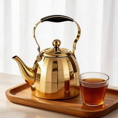 إبريق شاي من الفولاذ المقاوم للصدأ مع م거ربي، إبريق غلاية للموقد الحثي، إبريق شاي ذهبي، إبريق قهوة، مصنوع من مادة الفولاذ المقاوم للصدأ، يغلي الماء بسرعة، لمسة باردة قابلة للطي