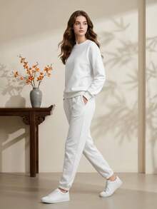 Women's Tracksuit Set, Women's Sweatshirt And Women's Sweatpants Set. - trắng - Xem 2