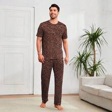 Shendy Vendy Men's Comfortable And Simple Home Loose Pajama Set - Coffee Brown - View 5