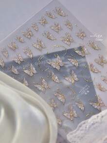 1个闪亮果冻蝴蝶迷人金色渐变蝴蝶结5D自粘美甲贴纸花瓣美甲贴纸 - 彩色 - 查看 3