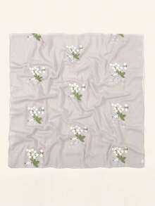 1pc Women's Fashion Spring/Autumn Casual Embroidered Floral Scarf/Shawl, Suitable For Daily Wear - Light Grey - View 5
