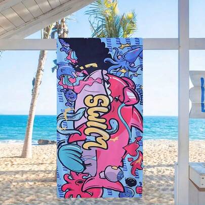 1条时尚鲨鱼图案沙滩巾，夏季馈赠亲朋好友的绝佳礼物。超柔软纤维毛巾，耐用速干防晒可水洗浴巾，夏季海滩、露营、游泳池、旅行必备沙滩巾。