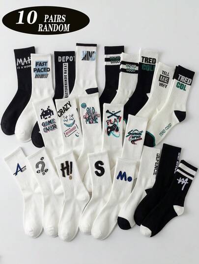 5/10 pares de calcetines de media pantorrilla con estampado de texto y gráficos de estilo callejero, unisex con vibra deportiva, regalo ideal para parejas y festividades