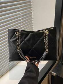 Bolso de tote acolchado de lujo para mujer - Bolso de hombro con cadena de moda de gran capacidad - Negro - Ver 4