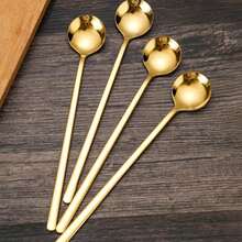 2pcs 6.7 Inch Stainless Steel Coffee Spoons, Stirring Spoons, Long Handle Tea Spoons, Iced Tea Spoons, Long Handle Mixing Spoons, Espresso Spoons, For Mixing Beverages And Milkshakes - Gold - View 6