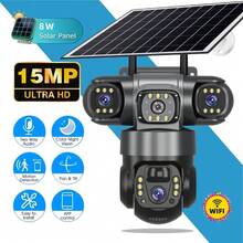 V380Pro Wireless Remote Camera, 2.4GHz WiFi Outdoor Solar Powered Surveillance Camera, 360° No-Dead-Angle View, 15MP HD, Dual-Way Audio, Motion Tracking, Alarm Push, Suitable For Outdoor, Sports Field, Ranch, Garden And Other Wireless Monitoring, Built-In Battery Pack, Solar Panel Powered For Year-Round Uninterrupted Operation - Silver Gray 15MP HD - View 2