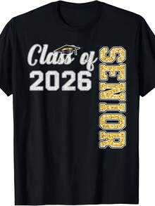 Graduation 2026 T-Shirt For Seniors| Senior Class Of 2026 Gift Woman T-Shirt, Same Style For Men And Women, 2026 Summer Short-Sleeved Printed T-Shirt, 180G, Vintage Style, Crew Neck, Slight Stretch, Regular Fit, Perfect For Adults - màu đen - Xem 1