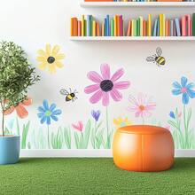 1pc Graffiti Bee & Flower Window Glass Sticker - Funny Spring Theme Decal, Self-Adhesive Removable Decoration For Home, Kids Room, Classroom, Cute Handpainted Style Home Decor - 1PC - View 8