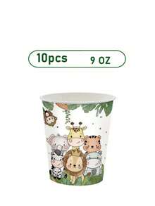 Utensílios de Mesa Safári na Selva com Estampas de Leão, Girafa e Tigre em Pratos, Copos e Guardanapos. Ótimo para Aniversários Infantis, Chás de Bebê e Festas com Tema Familiar. Design Descartável Facilita a Limpeza. - Multicolorido - Visão 5
