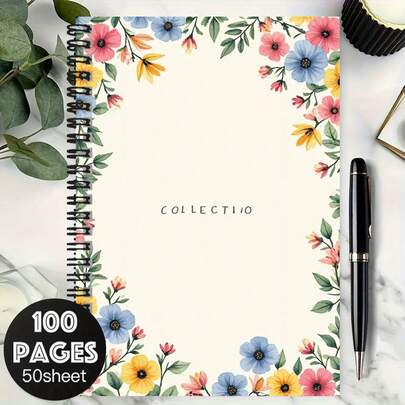 Cahier spirale de 100 pages avec motifs floraux frais, papier épais et haute capacité, pratique pour le travail, les études, les notes scolaires, les cadeaux de remise des diplômes et d'anniversaire, convient pour la tenue d'un journal, la planification quotidienne et les mémos, apportant une touche de vitalité à votre vie