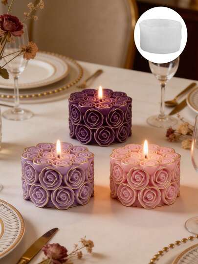 玫瑰花造型硅胶蜡烛模具 - 3D立体浮雕设计 - 适用于手工皂、石膏、树脂 - DIY蜡烛杯装饰 - 推荐用于情人节、生日礼物 - 耐用模具，适用于家居和婚礼装饰