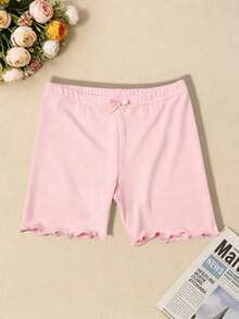 3pcs Celana Pendek Kasual Warna Polos untuk Anak Perempuan, Legging Minimalis dengan Hiasan Rumbai, Pakaian Sehari-hari yang Serbaguna - MultiWarna - View 5