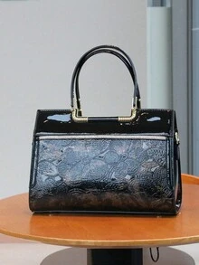 2026春夏新款亮面漆皮高端女士手提包，奢华优雅OL成熟魅力女士托特包，时尚黑金蛇纹大号包，百搭优雅单肩斜挎包，高品质礼品 - 彩色 - 查看 12
