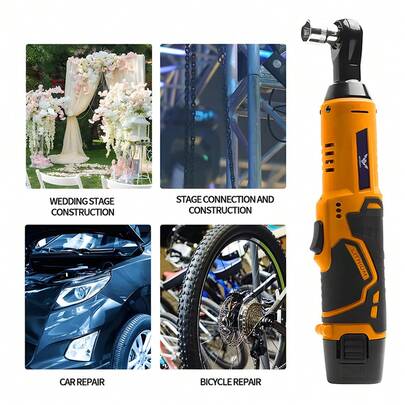 12V可充电无绳电动扳手套装，USB锂离子电池供电，带LED工作灯，多功能可互换扳手头，适用于汽车轮胎拆卸、家具家电维修和DIY