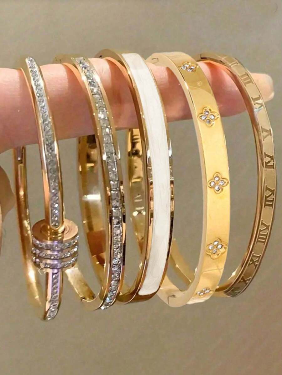 ZCNC Set de 5 piezas de pulseras y brazaletes de acero inoxidable personalizados de varios colores, diseño único, de moda, multielemental, exquisito regalo ideal, joyería que no se desvanece, elegante