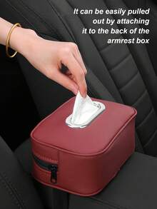 Caja de pañuelos multifuncional para coche - Caja de pañuelos colgante de cuero con 2 bolsillos de malla, adecuada para reposacabezas, apoyabrazos, parasol, organizador de almacenamiento elegante para mantener el interior del coche ordenado - caja de pañuelos - Ver 7
