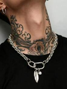 1件装时尚简约朋克风几何宝石树叶吊坠项链，金属水钻银色项链，适合女性日常、派对、音乐会佩戴，也是一份贴心的礼物。 - 銀色 - 查看 1