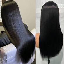 Glueless Straight Lace Front Wig - 5x5 HD Pre-Plucked & Cut Human Hair, Natural Hairline, 180% Density,No Glue 3 Seconds To Wear Glueless Wig - Natural Black - View 6