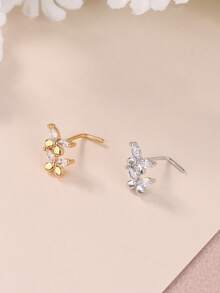 1 chiếc khuyên mũi đôi hình bướm đính đá CZ hình bầu dục 20G, hình chữ L, màu vàng/bạc, kiểu dáng tối giản, trang sức xỏ lỗ mũi hình hoa, thích hợp đeo hàng ngày. - L195 - Xem 7