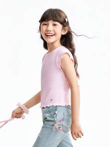 Annil [Wave-Hem Slim Fit Vest]Girls' Summer Elastic Slim Fit Top - Comfortable Movement, Skin-Friendly, Breathable, Sweet And Fun - Energetic Powder - View 2