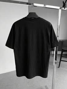 FRACTYR Men's Casual Street Fashion Loose Fit Round Neck Graphic Tee, Summer - Black - View 4