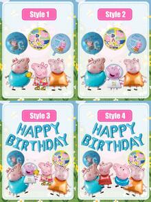 MASSDI Birthday Blue Balloon Set - Foil Banner Double-Layer Material, Cool Cartoon Style! Pig-Shaped Balloons And Decorative Spheres. The Main Color Light Blue Restores The Character Image, Bright And Eye-Catching. - 1pc(random color) - View 1