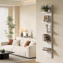 Shelves For Wall, Versatile 5 Tier Wall Shelf Unit, Floating Shelves Wall (Round Corner), Vertical Lack Wall Shelf Bedroom, Vanity, Living Room, Home Decor Makeup Organizer Display, White - 白色 + 5 層 - 查看 9