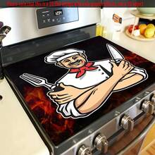 1 st. 2D-platt skyddsöverdrag, spisskydd tryckt av tecknad kock, modernt och lätt att rengöra, lämplig för alla kök, tvättmaskiner, torktumlare, spispanelskydd och glasspisskydd (spisersättning). - Multifärgad - Visa 10