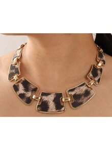 欧美跨境时尚家庭风简约几何造型豹纹气质夸张项链耳环套装项链手链 - 彩色 - 查看 7