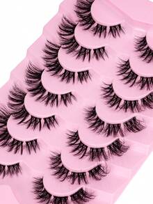 7对卡通风格、自然仿貂毛、透明梗、Y2K风格、3D长猫眼、自然浓密睫毛嫁接、化妆工具 - 黑色 - 查看 3