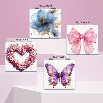 1pc Y2K Graffiti Pattern Foldable Handheld Makeup Mirror, Lightweight Slim Portable Design, High-Quality PU Leather Material, Shiny Silver Nano-Plated Frame, Exquisite Craftsmanship, Suitable For Various Occasions, Foldable Square Portable Design, Applicable For Makeup, Affordable Price