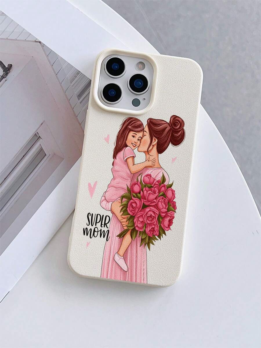 1pc Milky White Leather Texture Shockproof Full Coverage TPU Soft Phone Case, Mother's Day Elements UV Printed "MAMA" Holding Flower Design, Suitable For IPhone7/8/7PLUS/8PLUS/X/XS/XR/XSMAX/11/11PRO/11PROMAX/12/12PRO/12PROMAX/12MINI/13/13PRO/13PROMAX/13MINI/14/14PRO/14PROMAX/14PLUS/15/15PRO/15PROMAX/15PLUS/16/16pro/16promax/16PLUS/17/17pro/17promax/AIR - Multicolor - View 1
