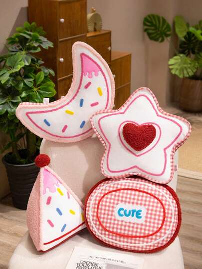 1pc Red Plaid Decorative Throw Pillow, Star Moon Cake Design Cushion For Sofa, Chair, Bedroom