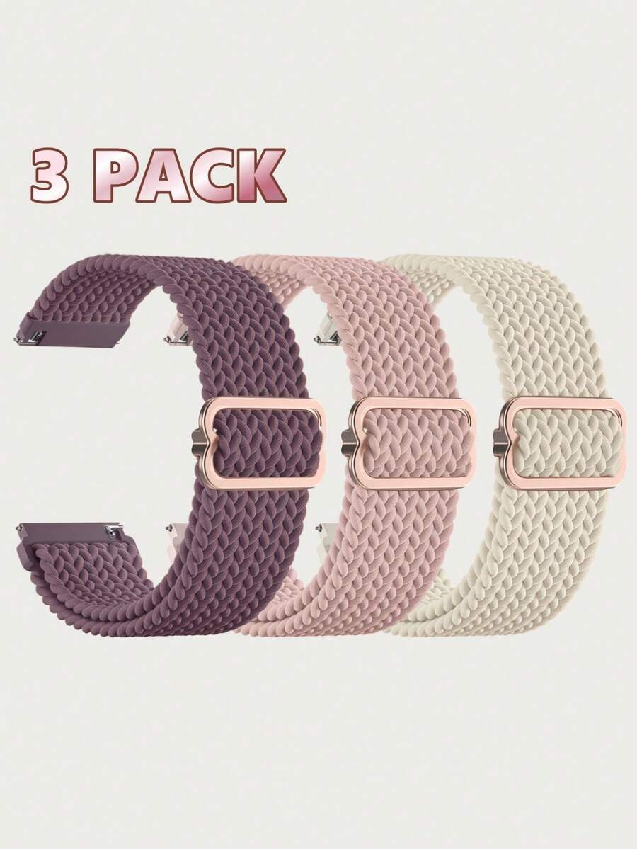 3条装20毫米编织尼龙单圈表带，兼容三星Galaxy Watch 4/5/6/7 FE 40毫米/44毫米/Watch 4/6 Classic 42毫米/46毫米/43毫米/47毫米/Watch 5 Pro 45毫米/Watch 3 41毫米/Active 2，兼容Vivoactive 6/Vivoactive 5/3/3 Music手表表带，可调节单圈弹力表带，适用于Venu Sq 2/Forerunner 55/165/245/645，兼容Gizmo Watch 3/2/1/Gabb Watch 3/2/1/SyncUP/Cosmo JrTrack手表