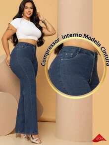 Divas Jeans Wide Leg Fit Plus Size Estrutura Alta Denim Escuro Premium - Lavagem escura - Visão 2