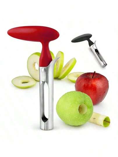 1 pieza Removedor avanzado de corazón de manzana, mango ergonómico, herramienta removedora de corazón de manzana y pera de acero inoxidable, apta para diversas frutas como manzanas, melocotones, peras, dátiles, etc. Cortadores de frutas, removedores de semillas, rebanadores, utensilios de cocina para verduras, herramientas para hacer bandejas de frutas, fácil remoción de corazones de frutas, decoración del hogar, regalos para mujeres/disponible en negro y rojo