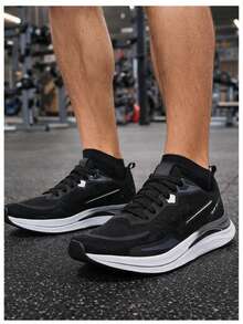 Black And White Athletic Running Shoes With A Comfortable High Sole, Ideal For Running, Walking, And Gym Workouts. - Black and White - View 5